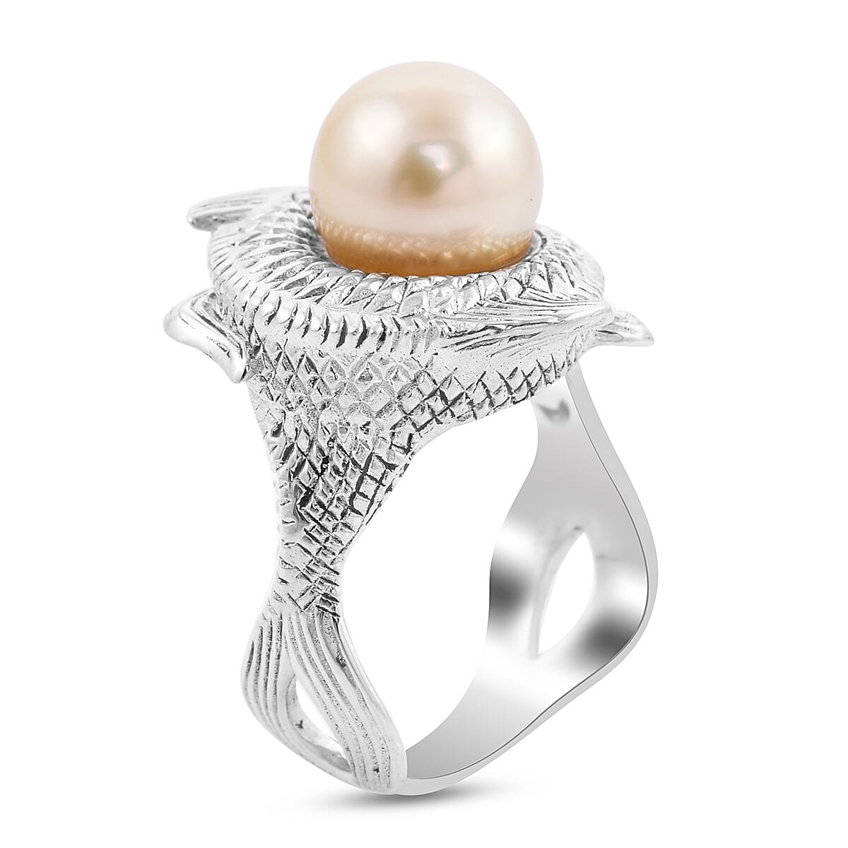 South Sea Pearl Fish Ring in Sterling Silver, Silver Wt. 8.10 GM