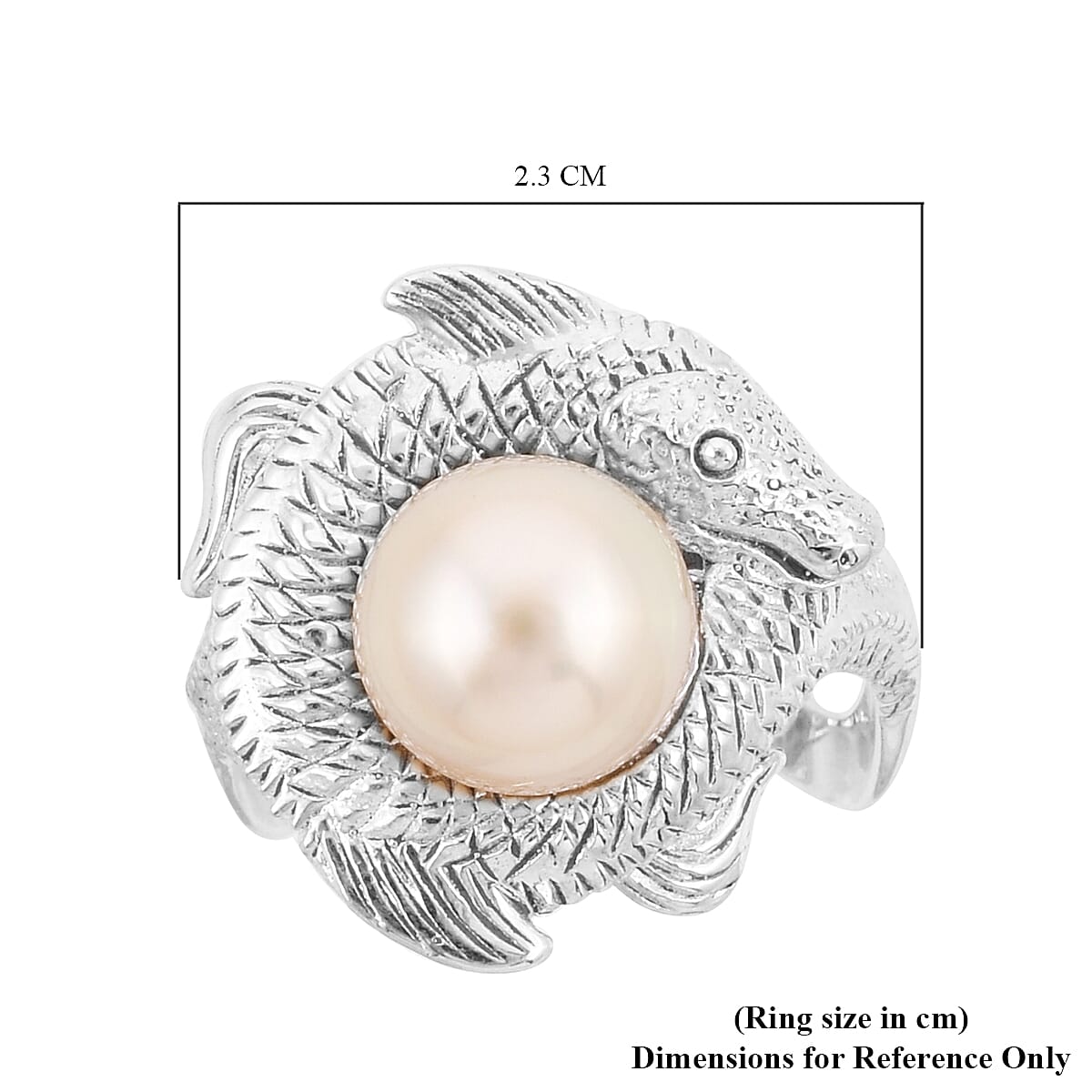 South Sea Pearl Fish Ring in Sterling Silver, Silver Wt. 8.10 GM