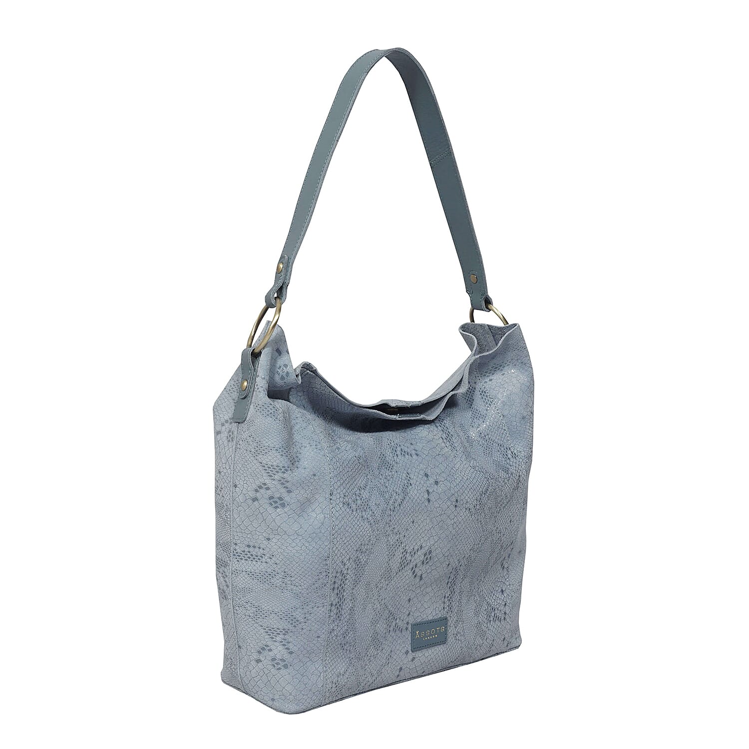 Assots London ESME Genuine Suede Leather Python Print Hobo Bag (Size 34x33x11 Cm) - Baby Blue