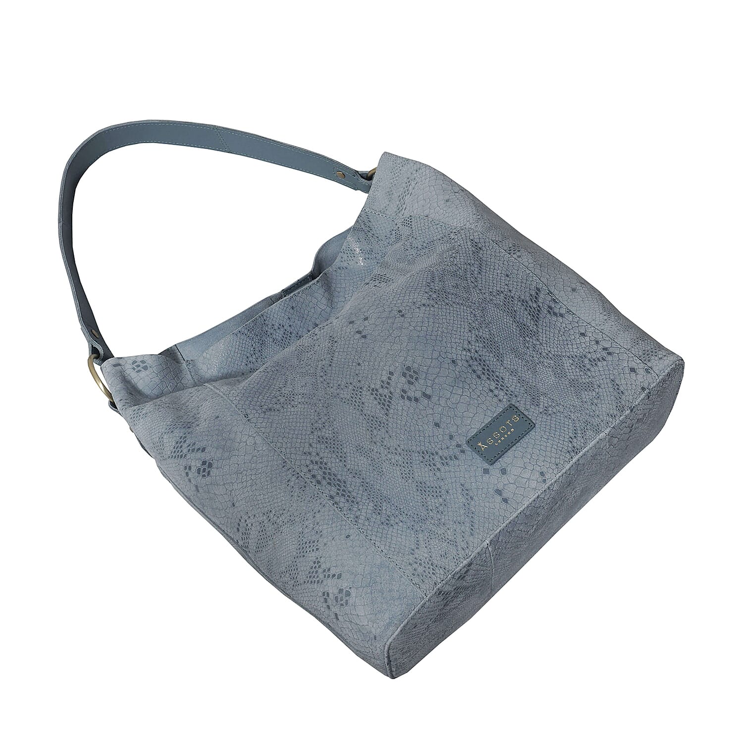 Assots London ESME Genuine Suede Leather Python Print Hobo Bag (Size 34x33x11 Cm) - Baby Blue