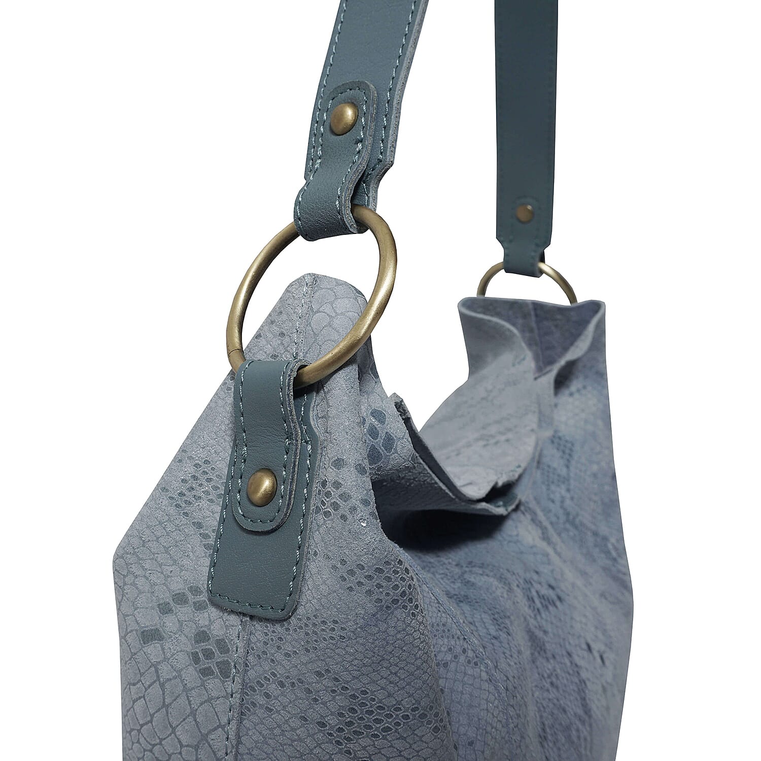 Assots London ESME Genuine Suede Leather Python Print Hobo Bag (Size 34x33x11 Cm) - Baby Blue