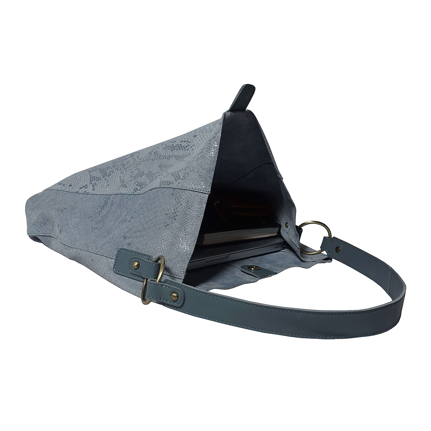 Assots London ESME Genuine Suede Leather Python Print Hobo Bag (Size 34x33x11 Cm) - Baby Blue