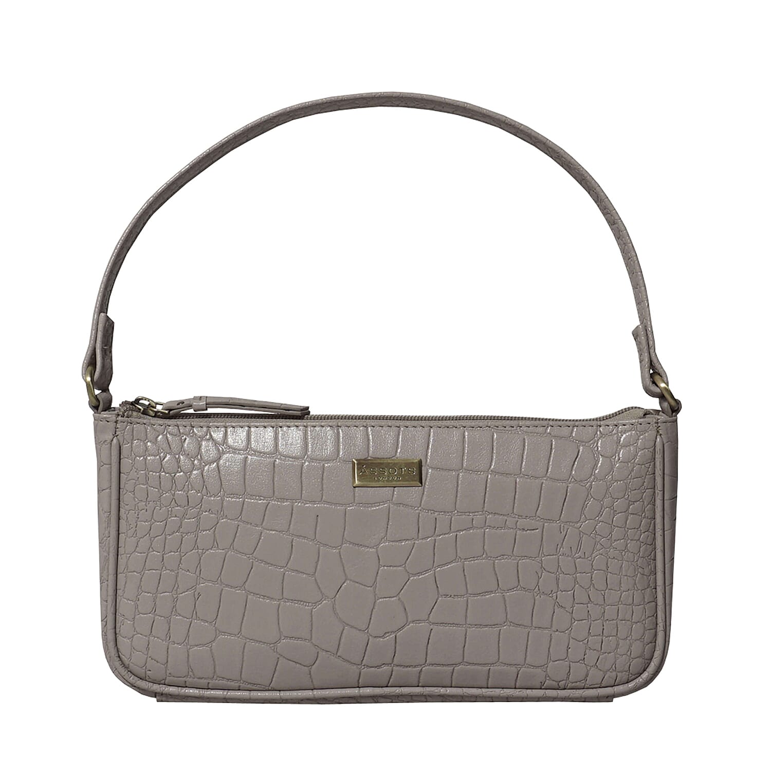 Assots London ZARA 100% Genuine Leather Croc Embossed Handbag - Ice Grey