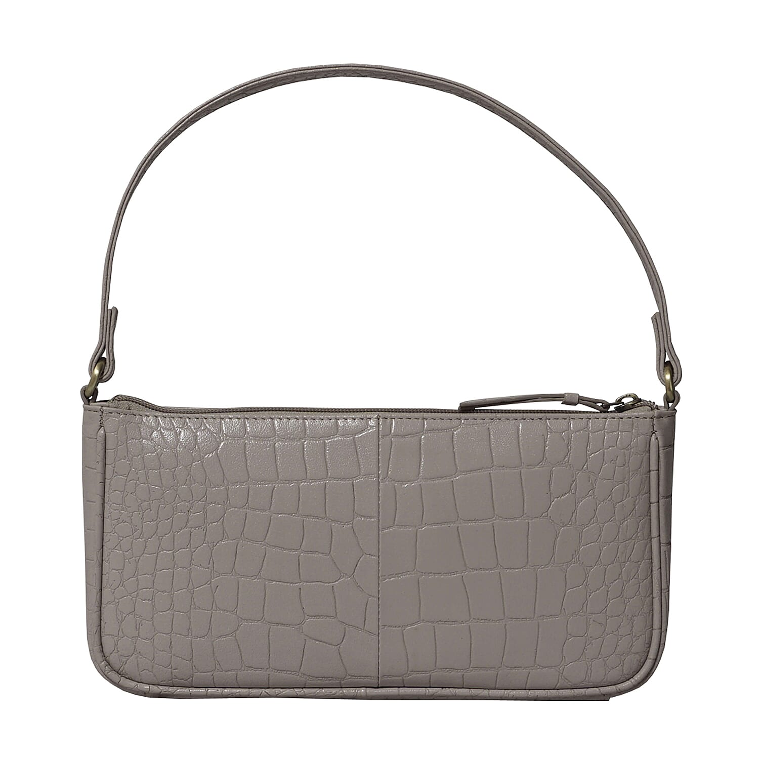 ASSOTS LONDON ZARA Ice Grey Vintage Croc Real Leather Baguette