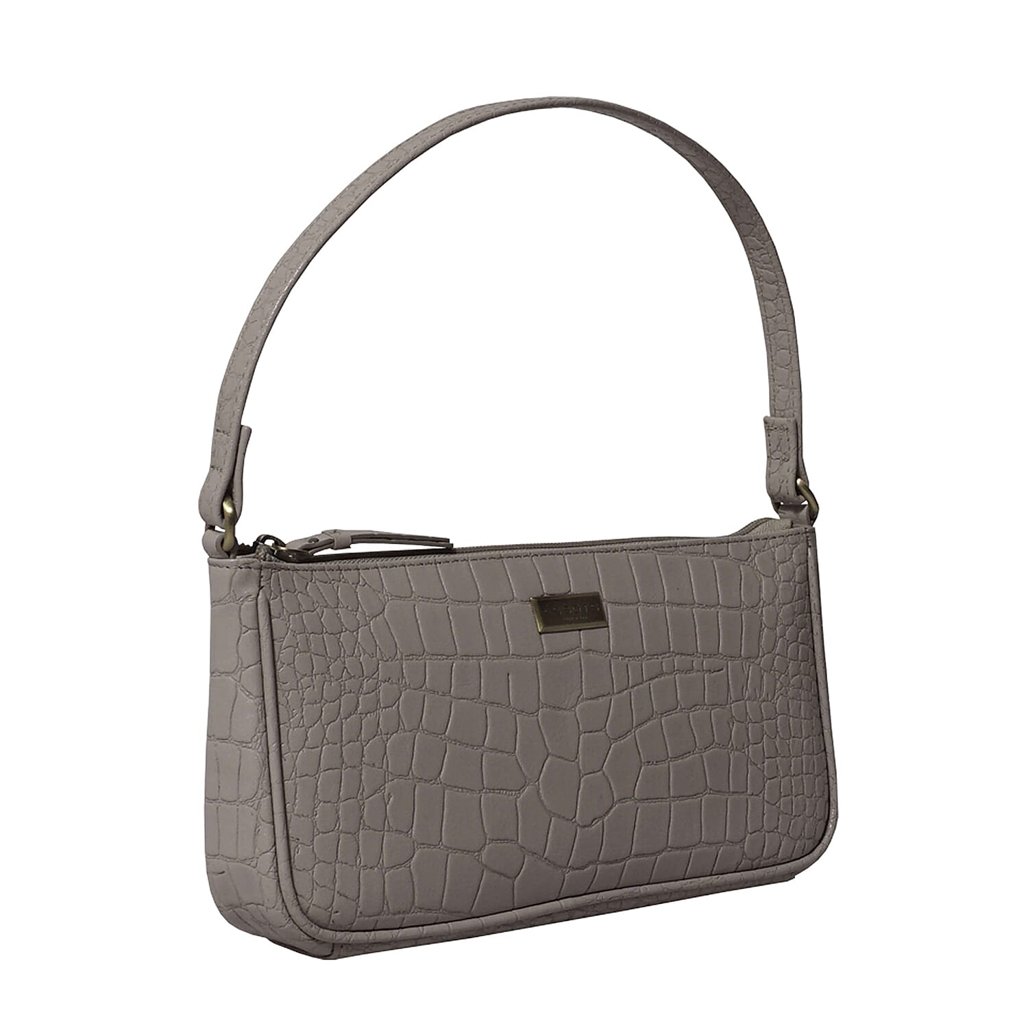 Assots London ZARA 100% Genuine Leather Croc Embossed Handbag - Ice Grey