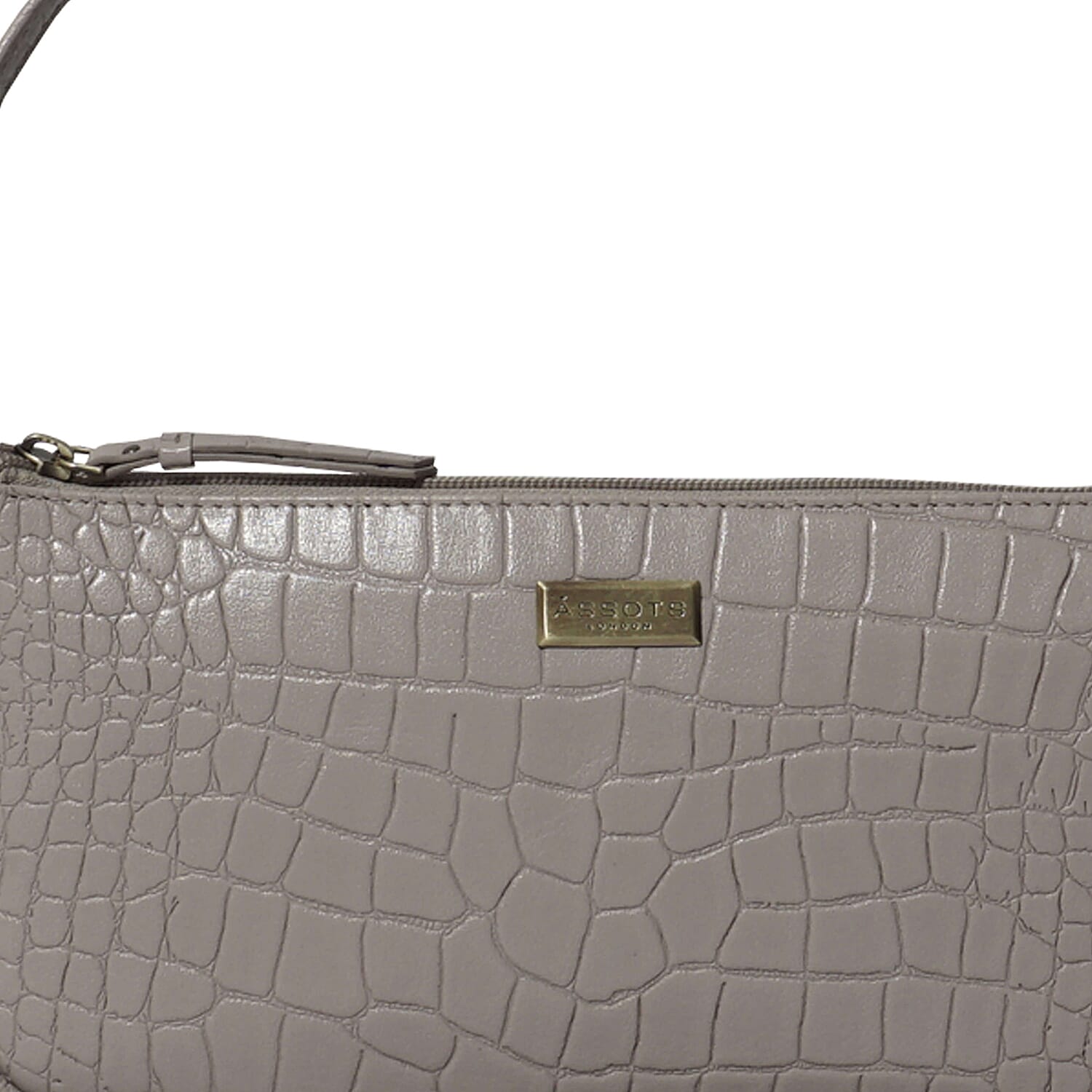Assots London ZARA 100% Genuine Leather Croc Embossed Handbag - Ice Grey