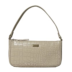 Assots London ZARA 100% Genuine Leather Croc Embossed Handbag - Off White