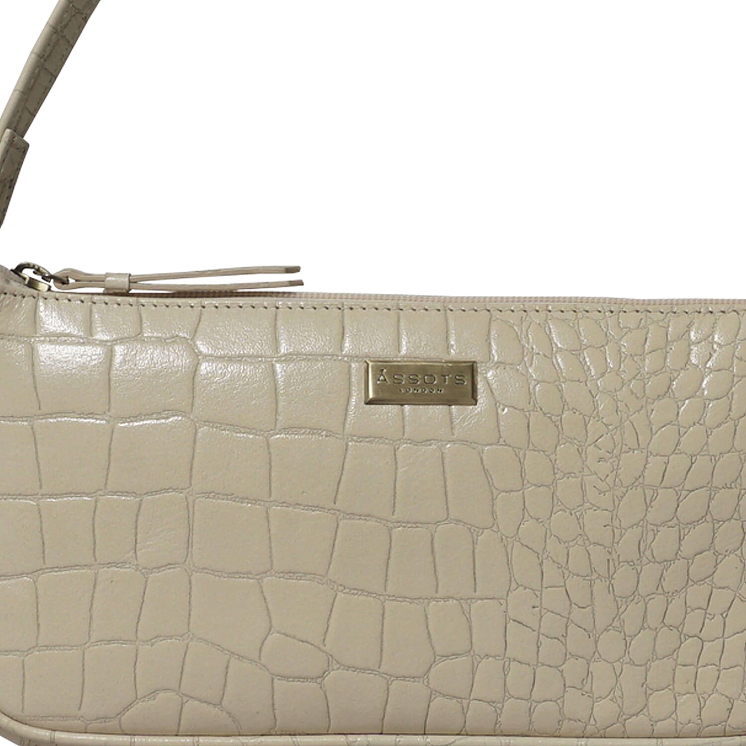 ASSOTS LONDON Zara 100% Genuine Leather Croc Embossed Handbag (Size 25x14x5 Cm) - Off White