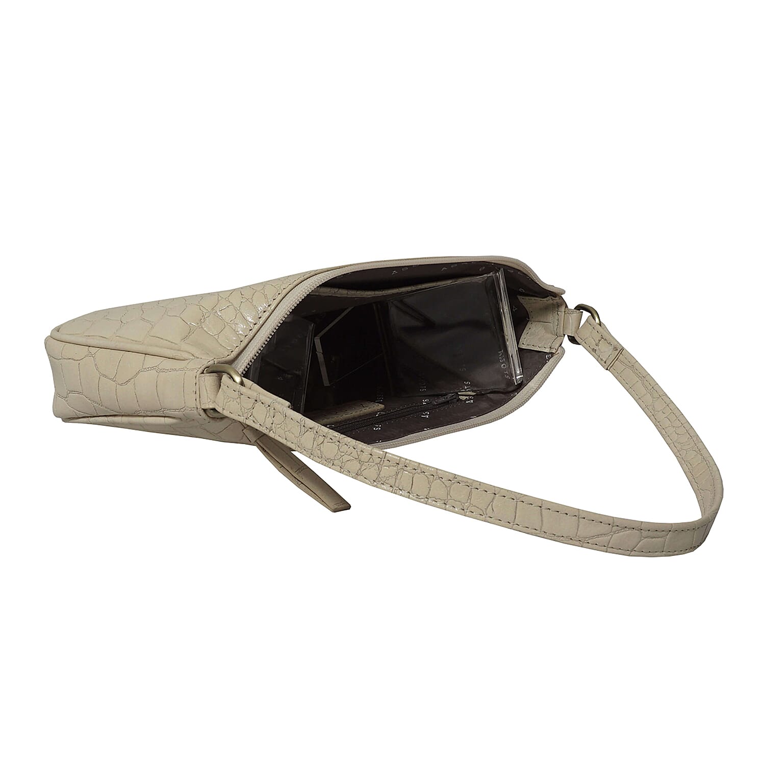 ASSOTS LONDON Zara 100% Genuine Leather Croc Embossed Handbag (Size 25x14x5 Cm) - Off White