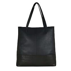Assots London SIENNA Croc Leather Tote Bag in Black (Size 38x13x35 Cm)