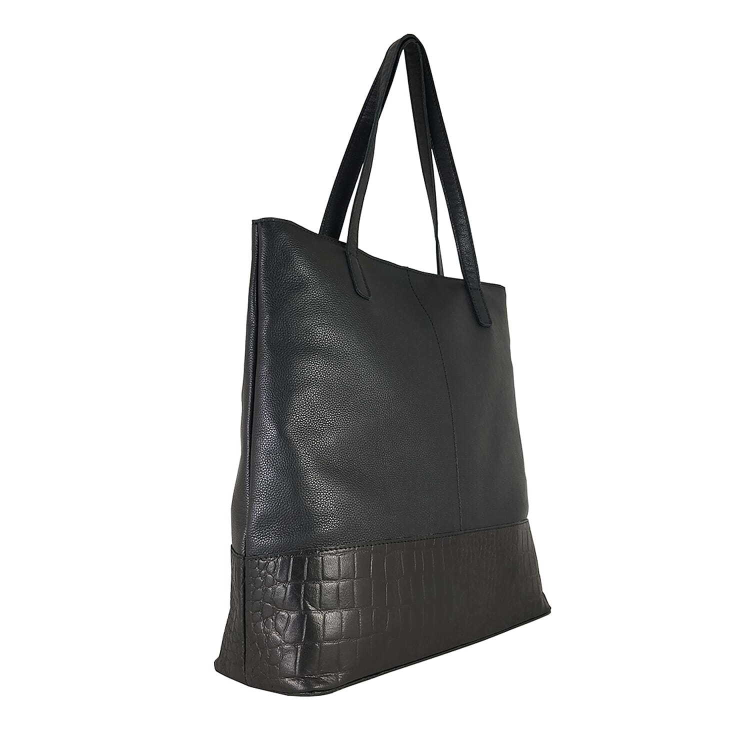 Assots London SIENNA Croc Leather Tote Bag in Black (Size 38x13x35 Cm)