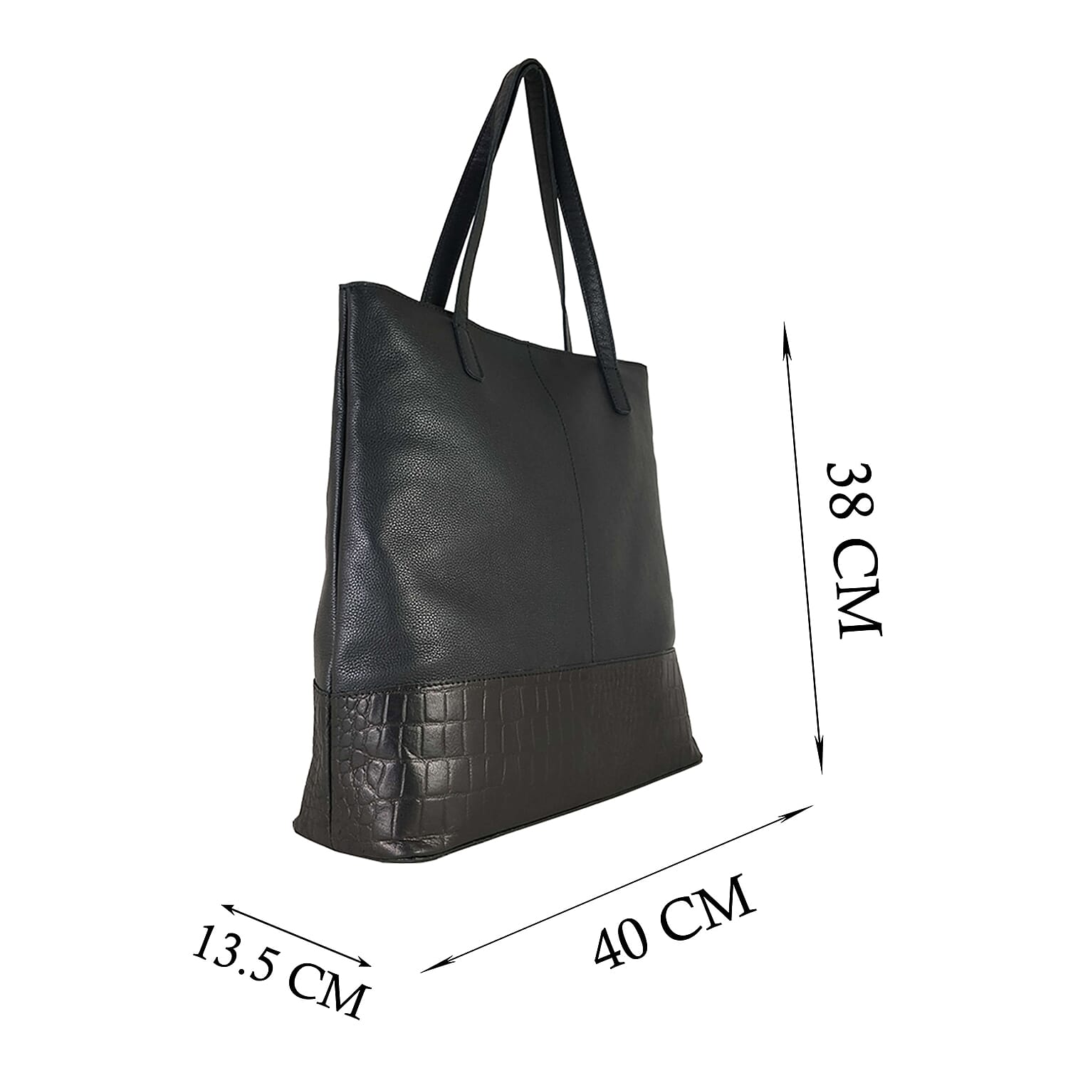 Assots London SIENNA Croc Leather Tote Bag in Black (Size 38x13x35 Cm)
