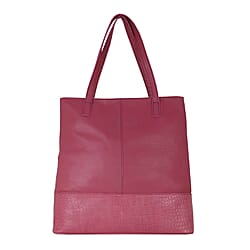 Assots London SIENNA Croc Leather Tote Bag in Carmine Pink (Size 38x13x35 Cm)