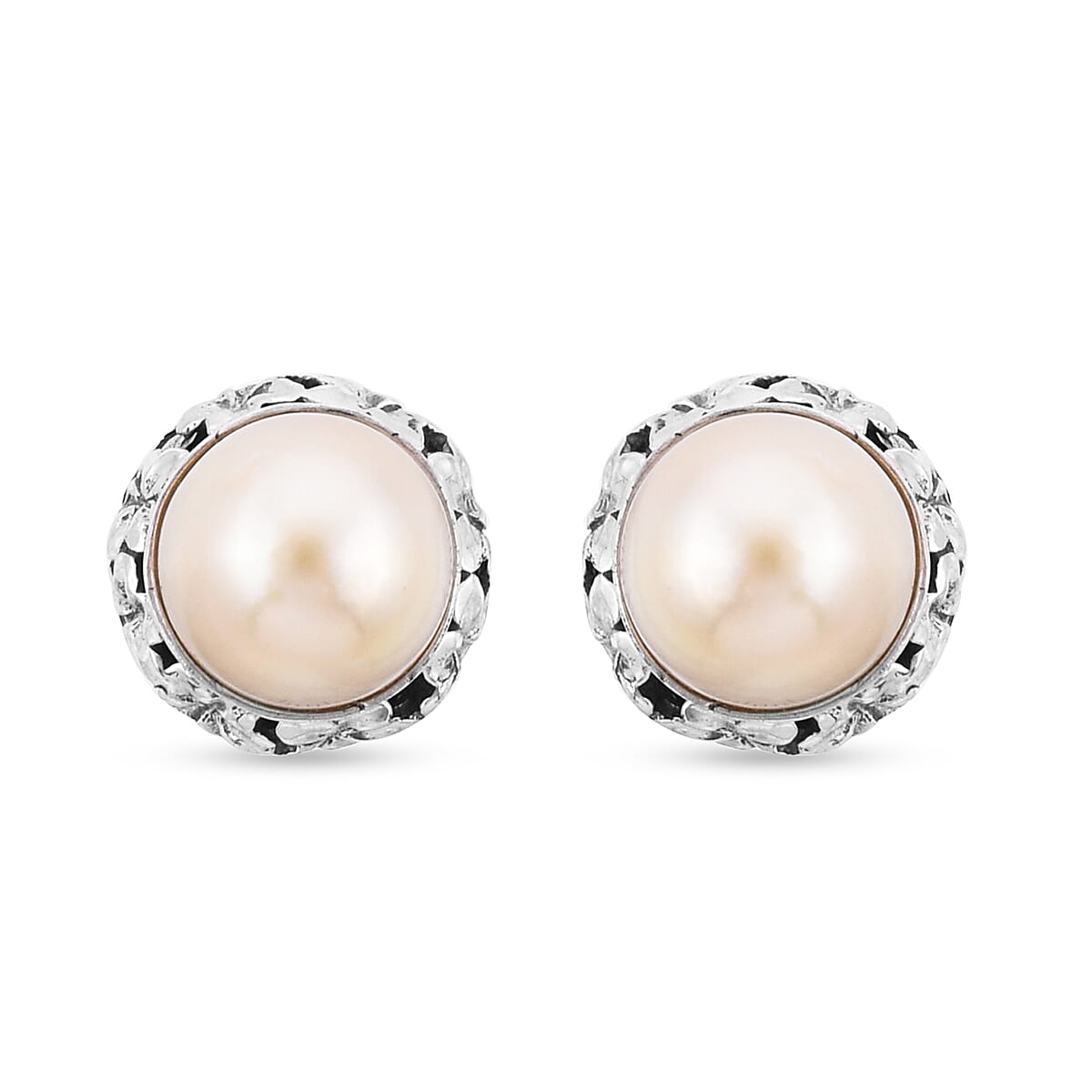 White South Sea Pearl Stud Earrings (with Push Back) in Sterling Silver