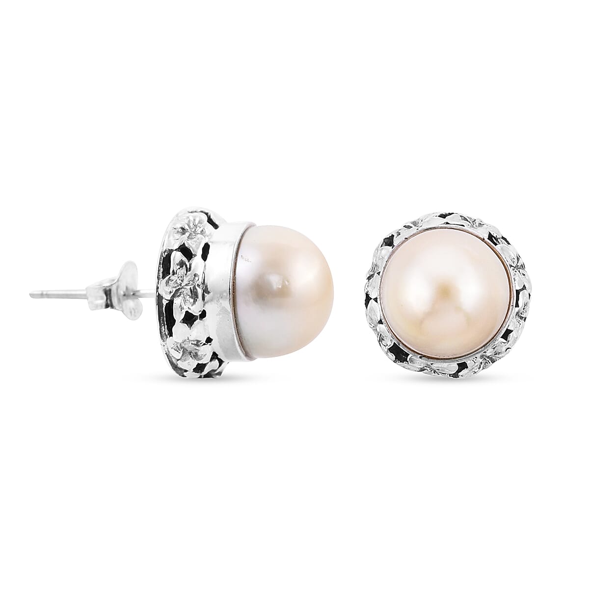 White South Sea Pearl Stud Earrings (with Push Back) in Sterling Silver