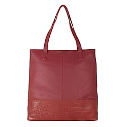 Assots London SIENNA Croc Leather Tote Bag in Paprika Red (Size 38x13x35 Cm)