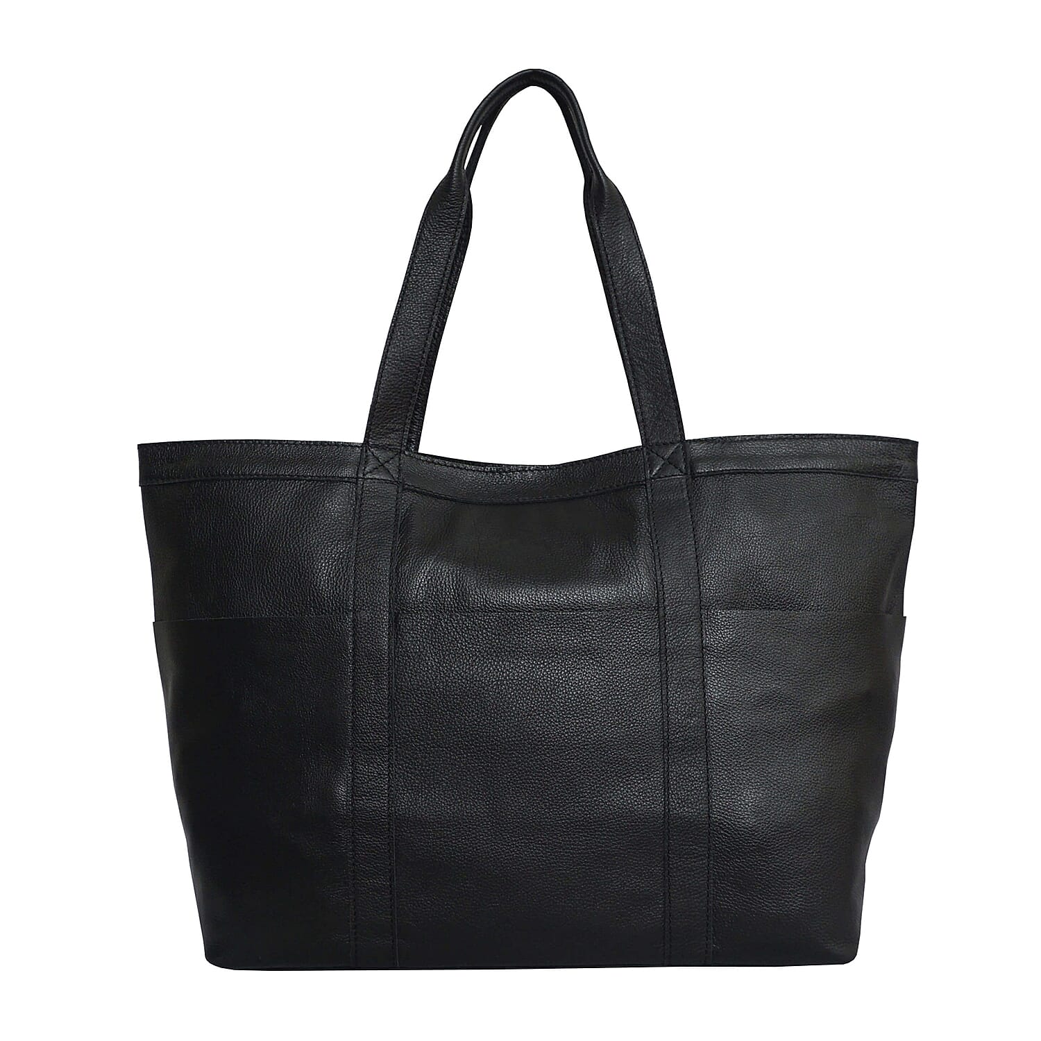 Assots London ALICE Soft Full Grain Oversized Leather Shopping Bag in Black (Size 33x12x29cm)