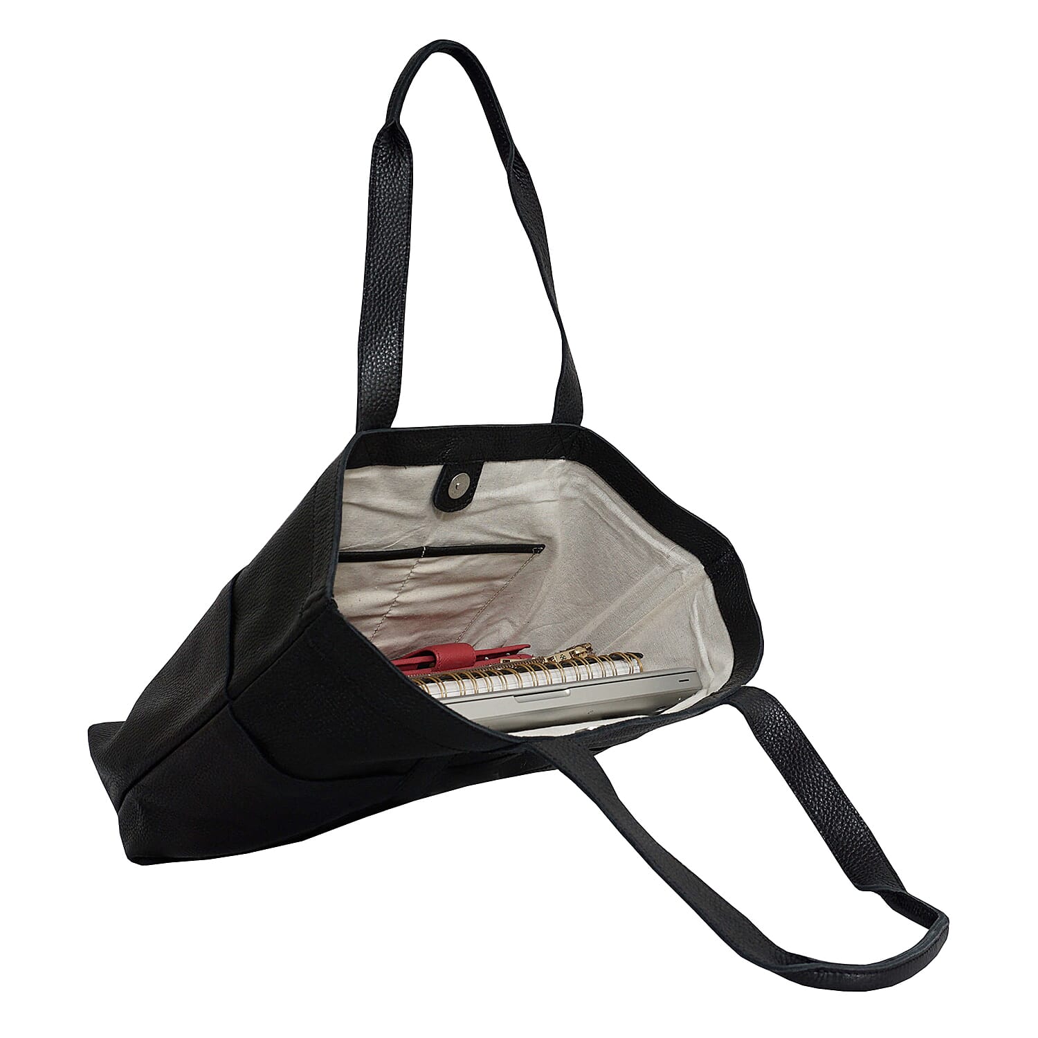 Assots London ALICE Soft Full Grain Oversized Leather Shopping Bag in Black (Size 33x12x29cm)