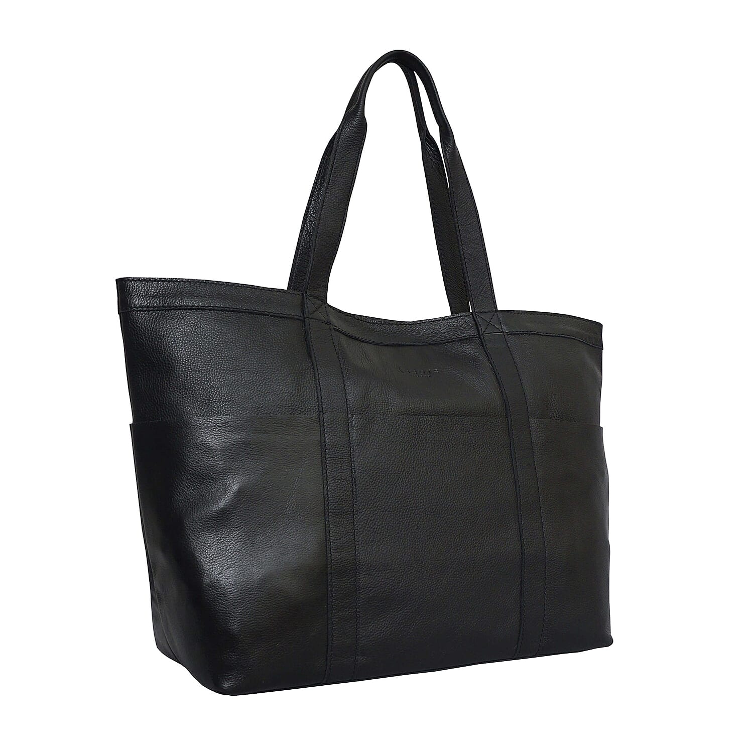 Assots London ALICE Soft Full Grain Oversized Leather Shopping Bag in Black (Size 33x12x29cm)