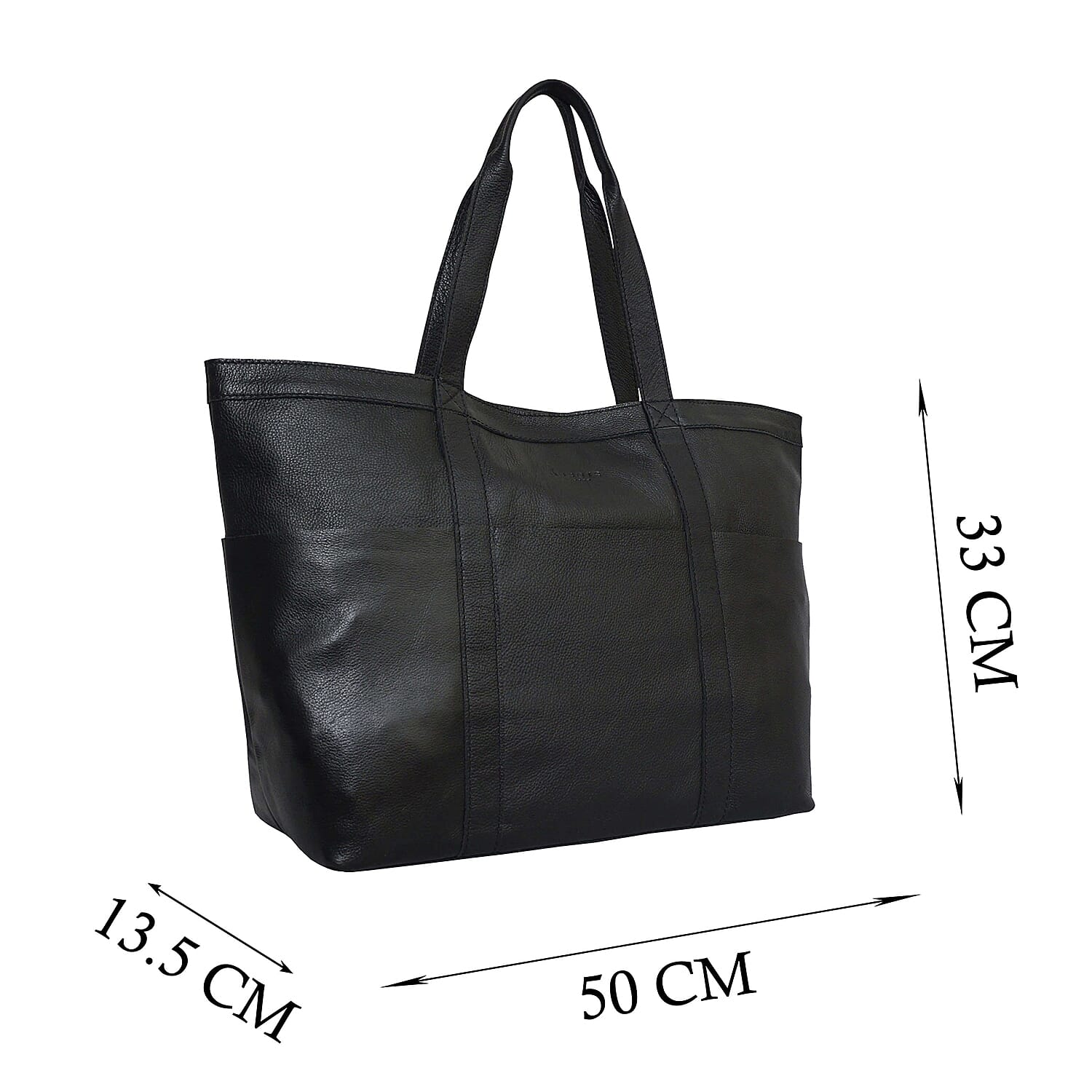 Assots London ALICE Soft Full Grain Oversized Leather Shopping Bag in Black (Size 33x12x29cm)
