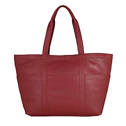Assots London ALICE Soft Full Grain Oversized Leather Shopping Bag in Red (Size 33x12x29cm)