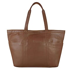 Assots London ALICE Soft Full Grain Oversized Leather Shopping Bag in Tan (Size 33x12x29cm)
