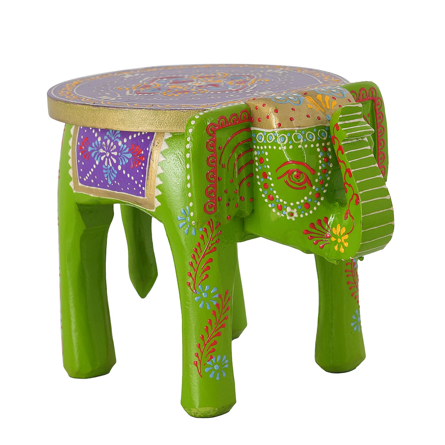 Set of 2 - Handcrafted Printed Wooden Elephant Stools (Size 20x25x20Cm)