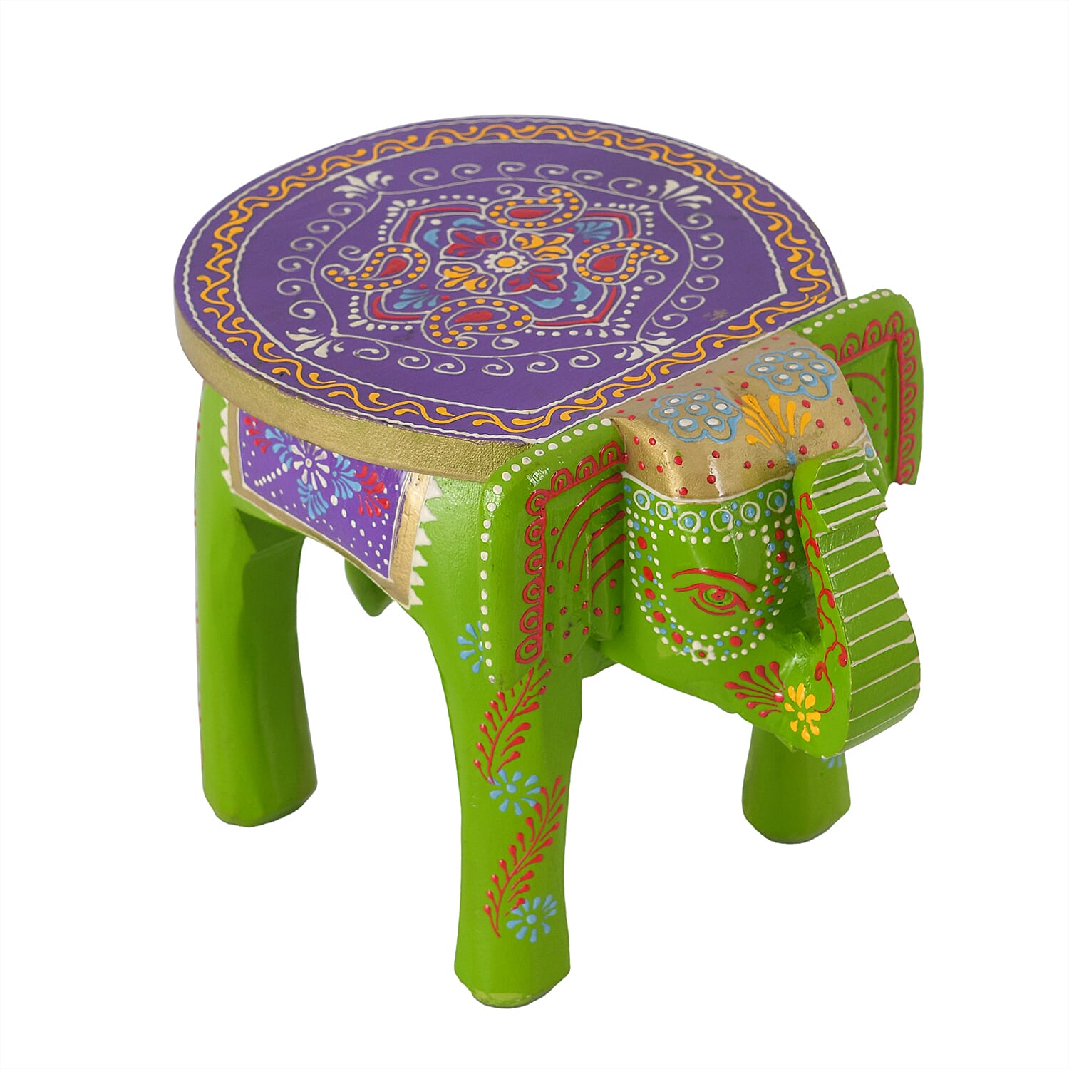 Set of 2 - Handcrafted Printed Wooden Elephant Stools (Size 20x25x20Cm)
