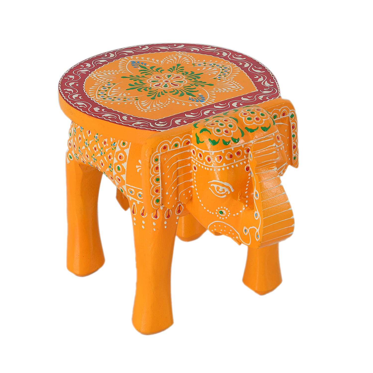 Set of 2 - Handcrafted Printed Wooden Elephant Stools (Size 20x25x20Cm)