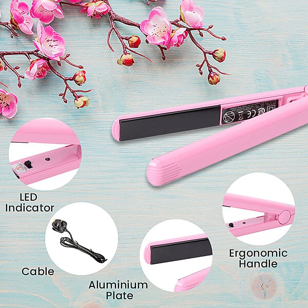 Multi Functional Mini & Travel Portable Hair Curl  Straightener with LED Indicator and Power Cable  - Pink