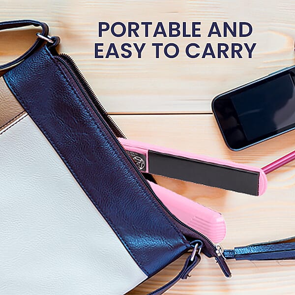 Multi Functional Mini & Travel Portable Hair Curl  Straightener with LED Indicator and Power Cable  - Pink