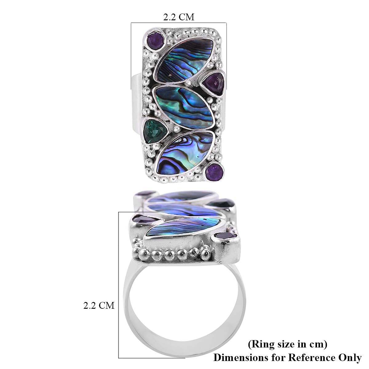 Sajen Silver BALI GODDESS COLLECTION - Abalone Shell, Green Quartz and Amethyst Ring in Sterling Silver 1.86 Ct, Silver wt 15.5 Gms