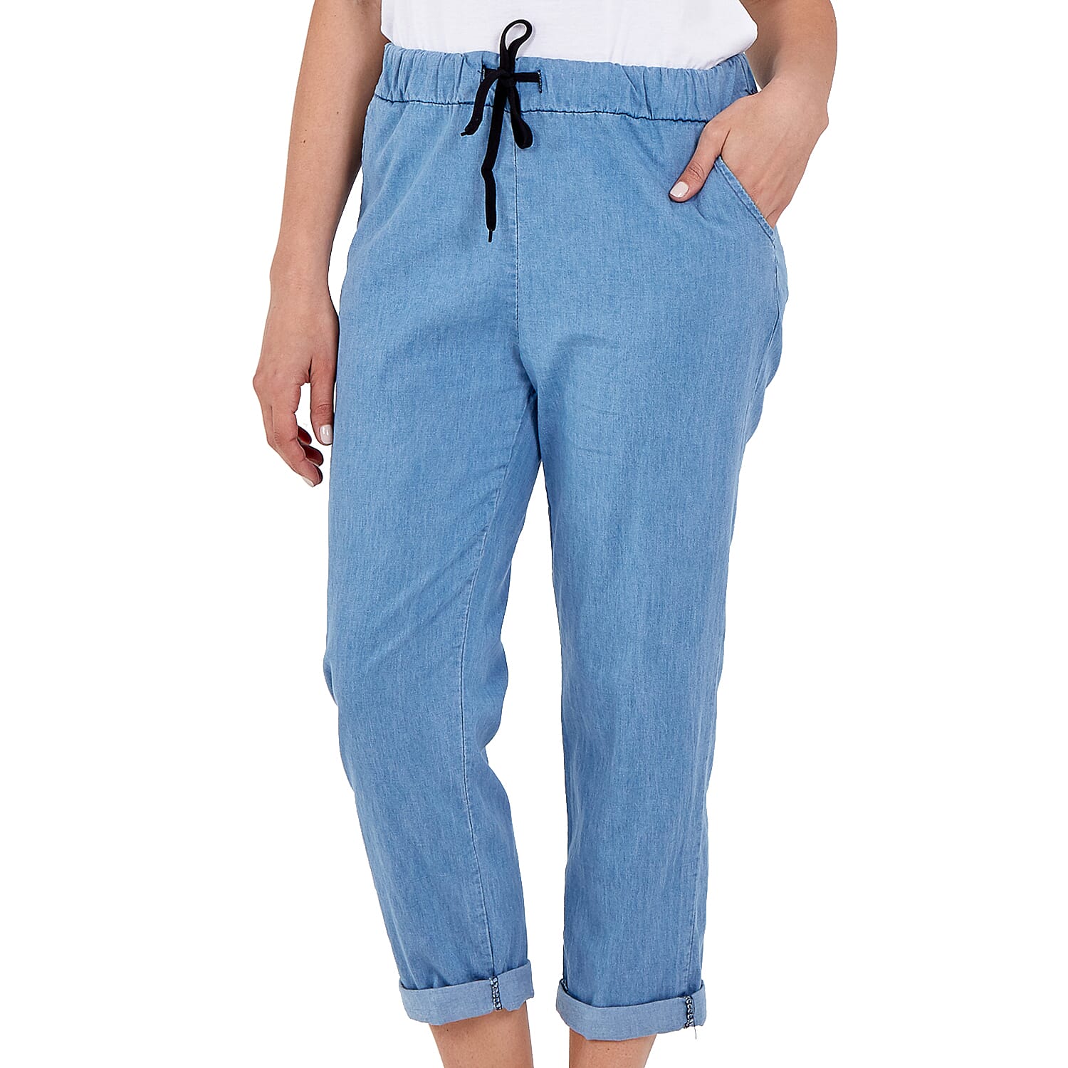 Nova of London Cotton Drawstring Trousers in Light Denim Size up to 18