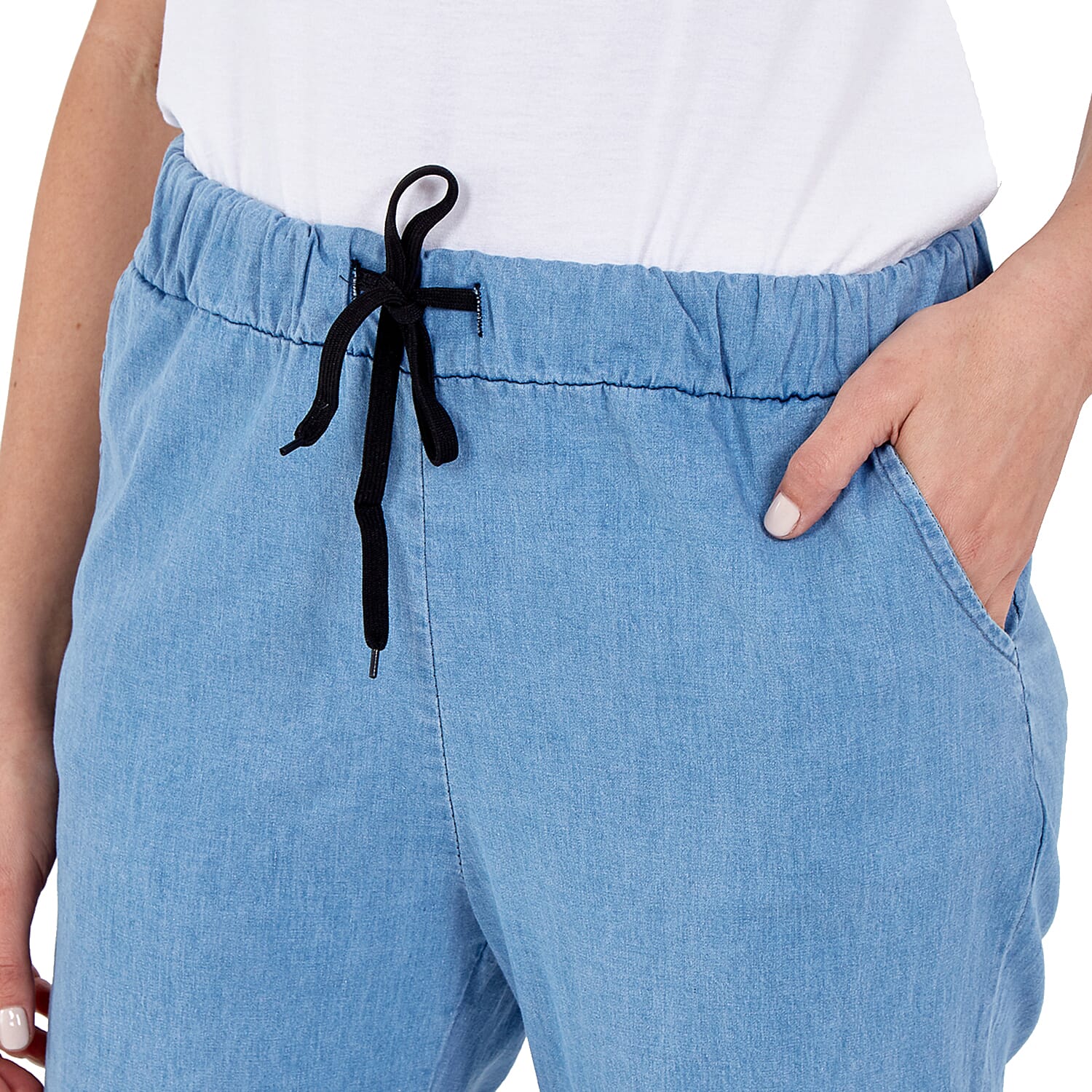 Nova of London Cotton Drawstring Trousers in Light Denim Size up to 18