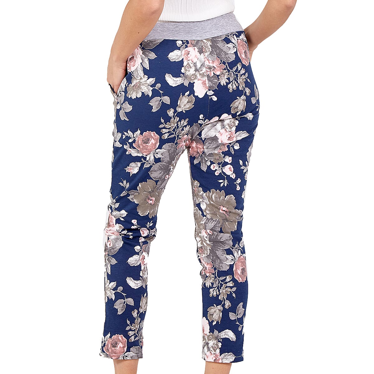 NOVA OF LONDON Flower Print Jersey Trousers (Size up to 16) in Cream