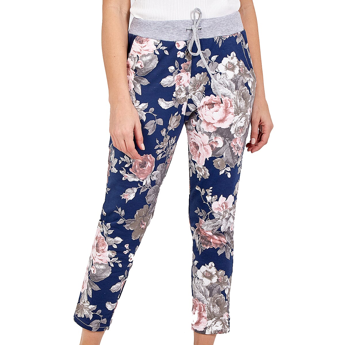 NOVA OF LONDON Flower Print Jersey Trousers (Size up to 16) in Cream