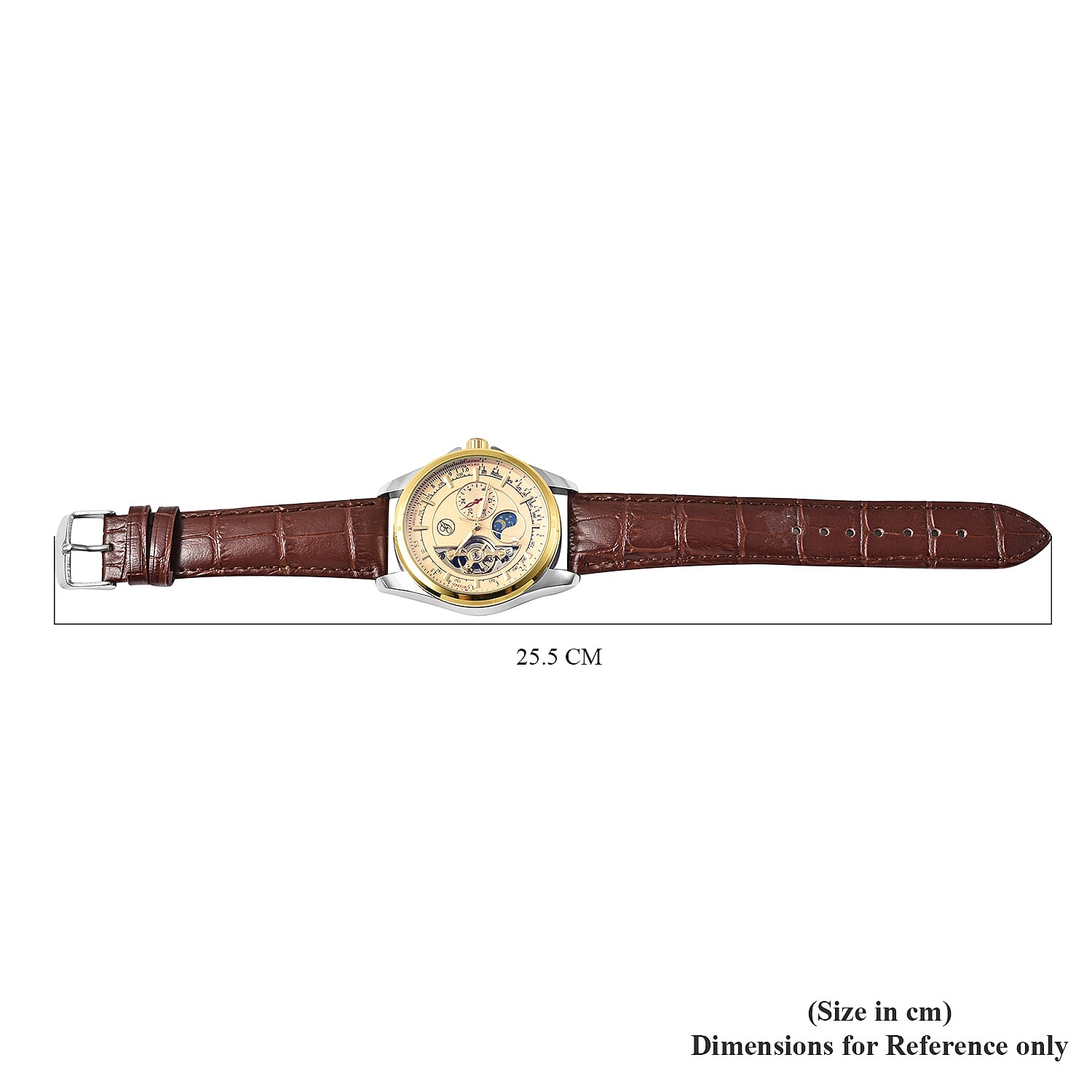 GENOA Automatic Mechanical Movement Skeleton Golden Dial Water Resistant Watch with Brown Strap