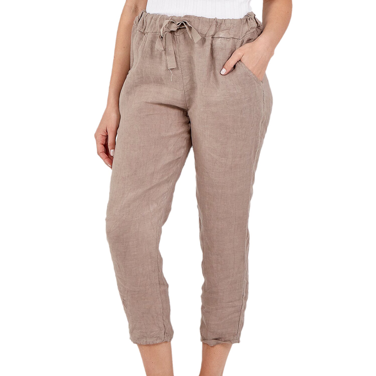 Linen Trousers in Light Khaki (Size 8-16)