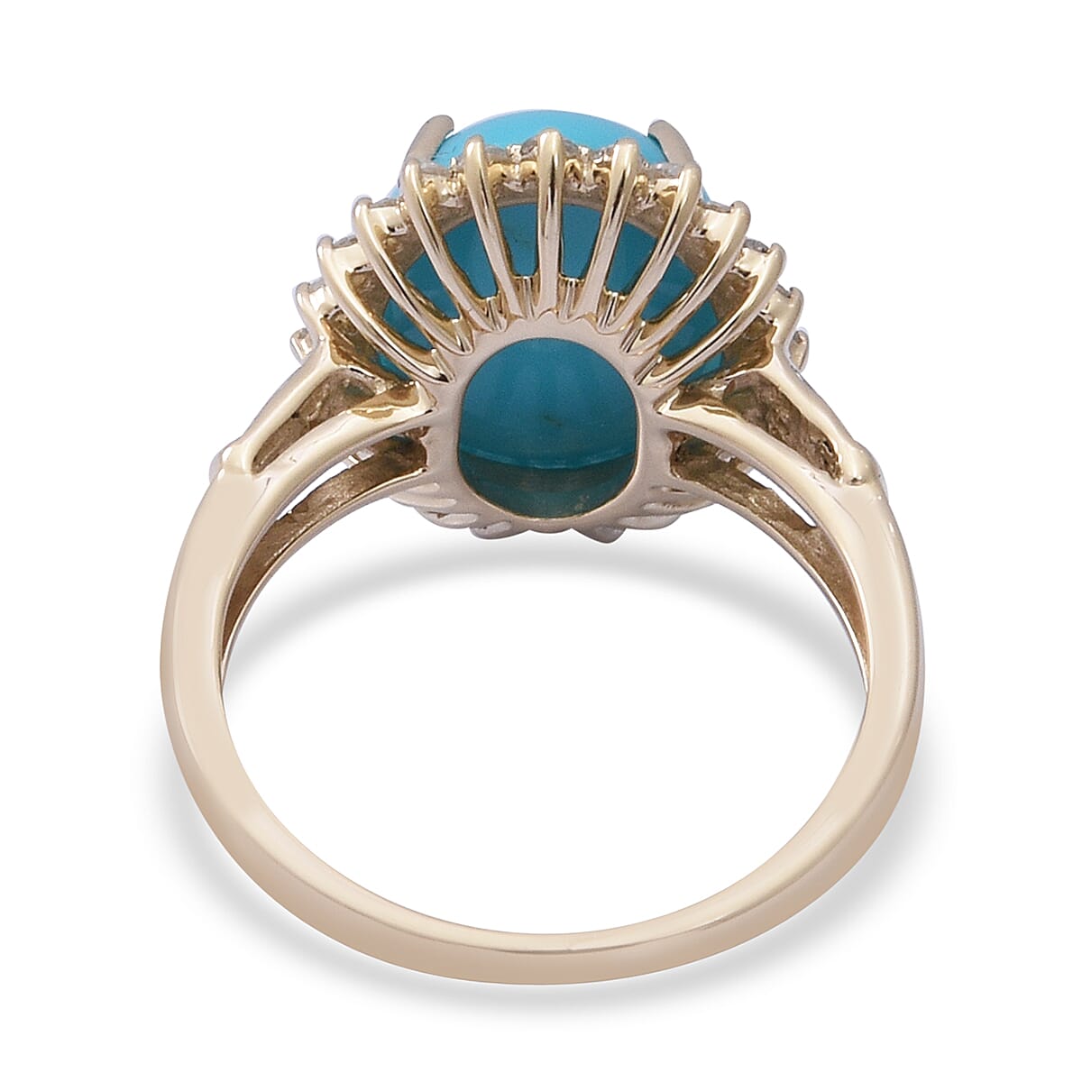 9K Yellow Gold Arizona Sleeping Beauty Turquoise (Very Rare Size 14x10) and Diamond Sun Ring 5.63 Ct, Gold Wt 3.00 Gms