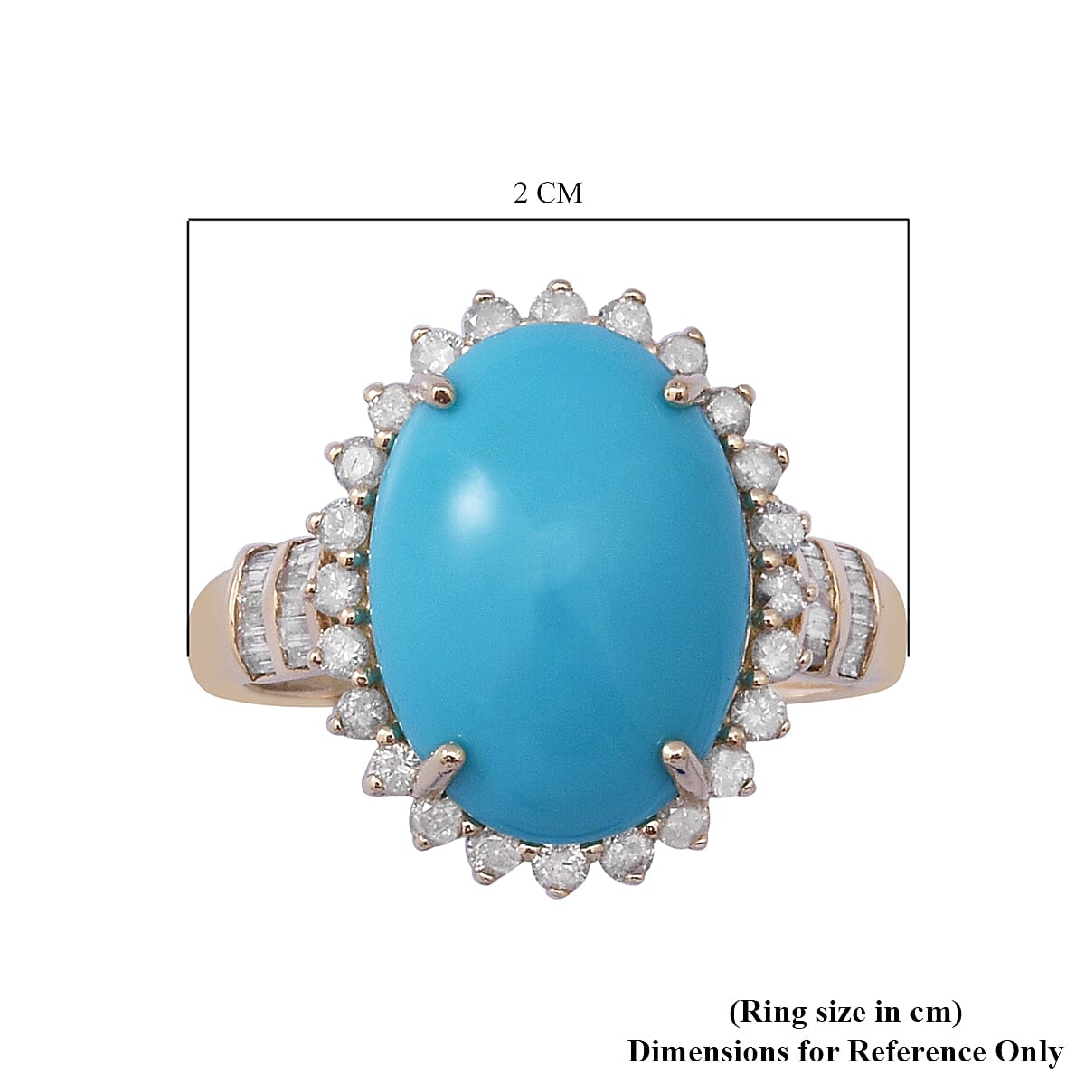 9K Yellow Gold Arizona Sleeping Beauty Turquoise (Very Rare Size 14x10) and Diamond Sun Ring 5.63 Ct, Gold Wt 3.00 Gms