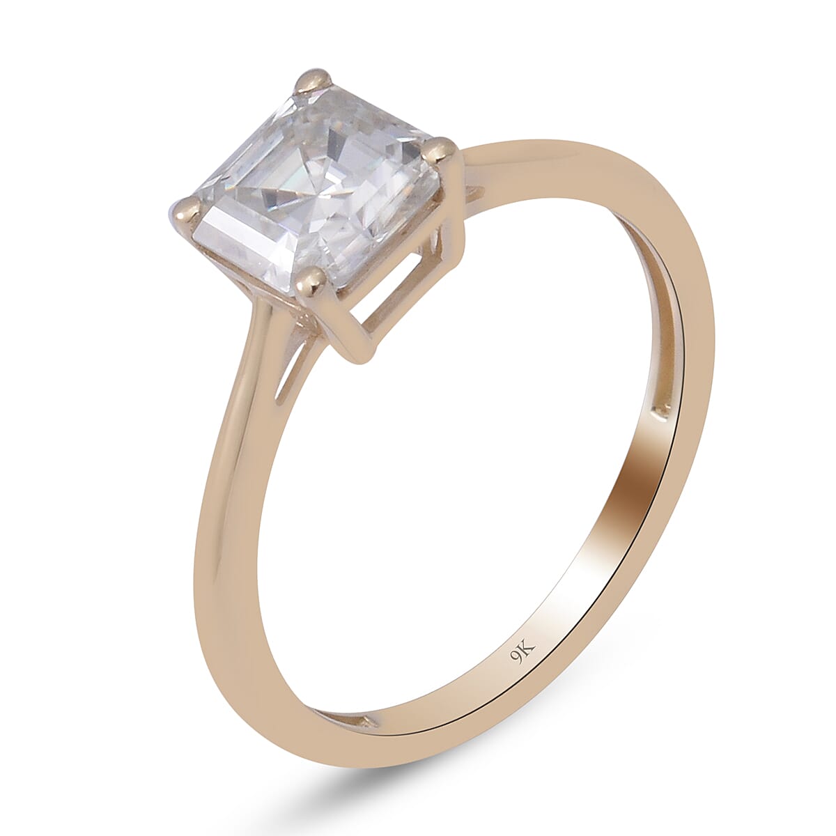TJC Exclusive 9K Yellow Gold Very Rare Moissanite Asscher cut  Ring 1.34 Ct.