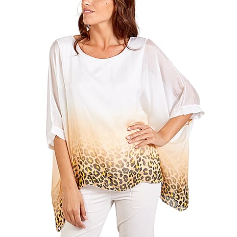 Nova of London Premier Collection 100% Silk Leopard Pattern Top in White (Size 10-18)