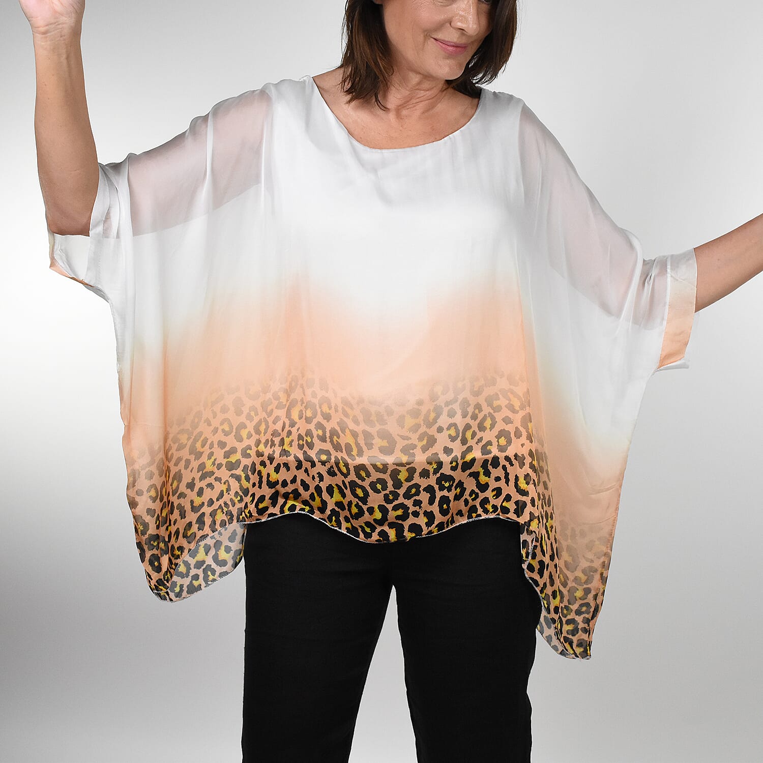 Nova of London Premier Collection 100% Silk Leopard Pattern Top in White (Size 10-18)