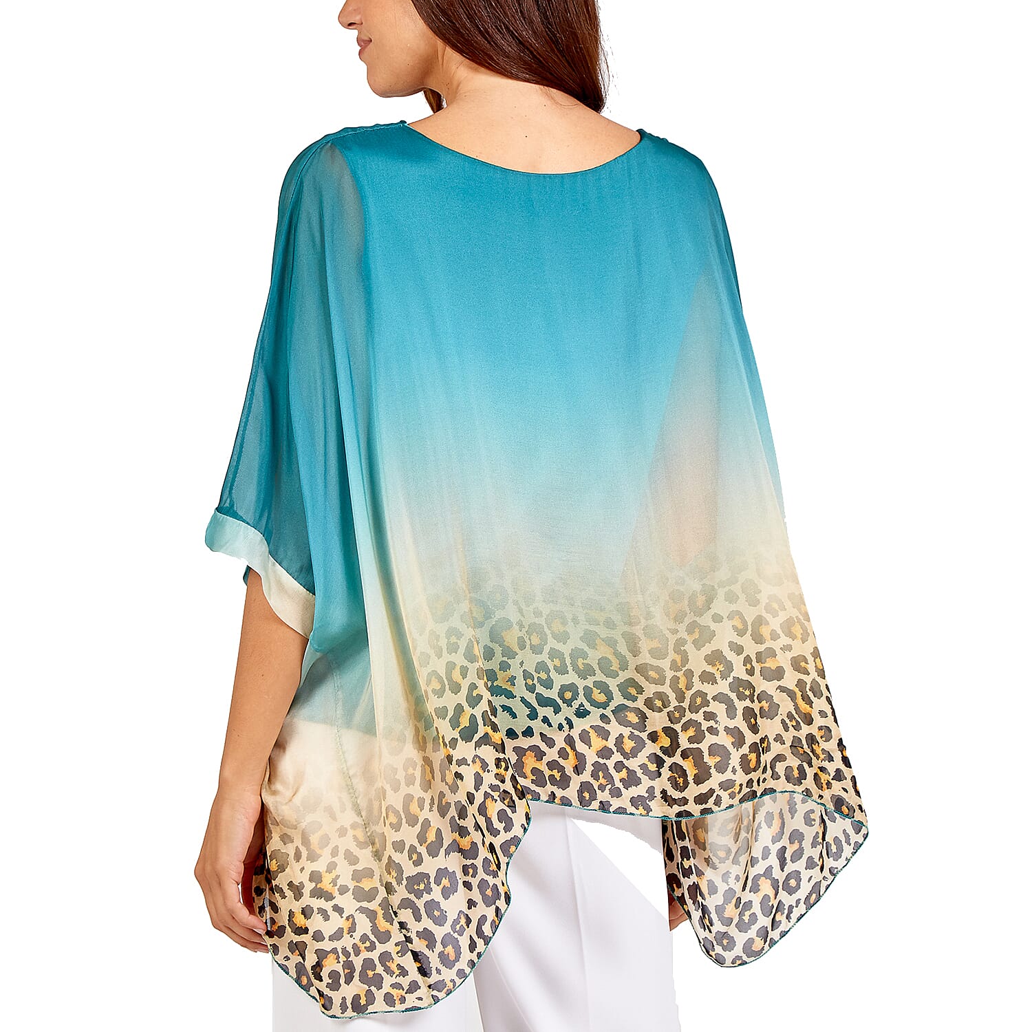 Nova of London Premier Collection 100% Silk Leopard Pattern Top in Teal (Size 10-18)
