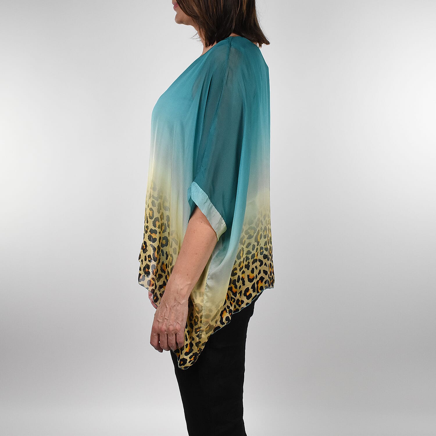 Nova of London Premier Collection 100% Silk Leopard Pattern Top in Teal (Size 10-18)
