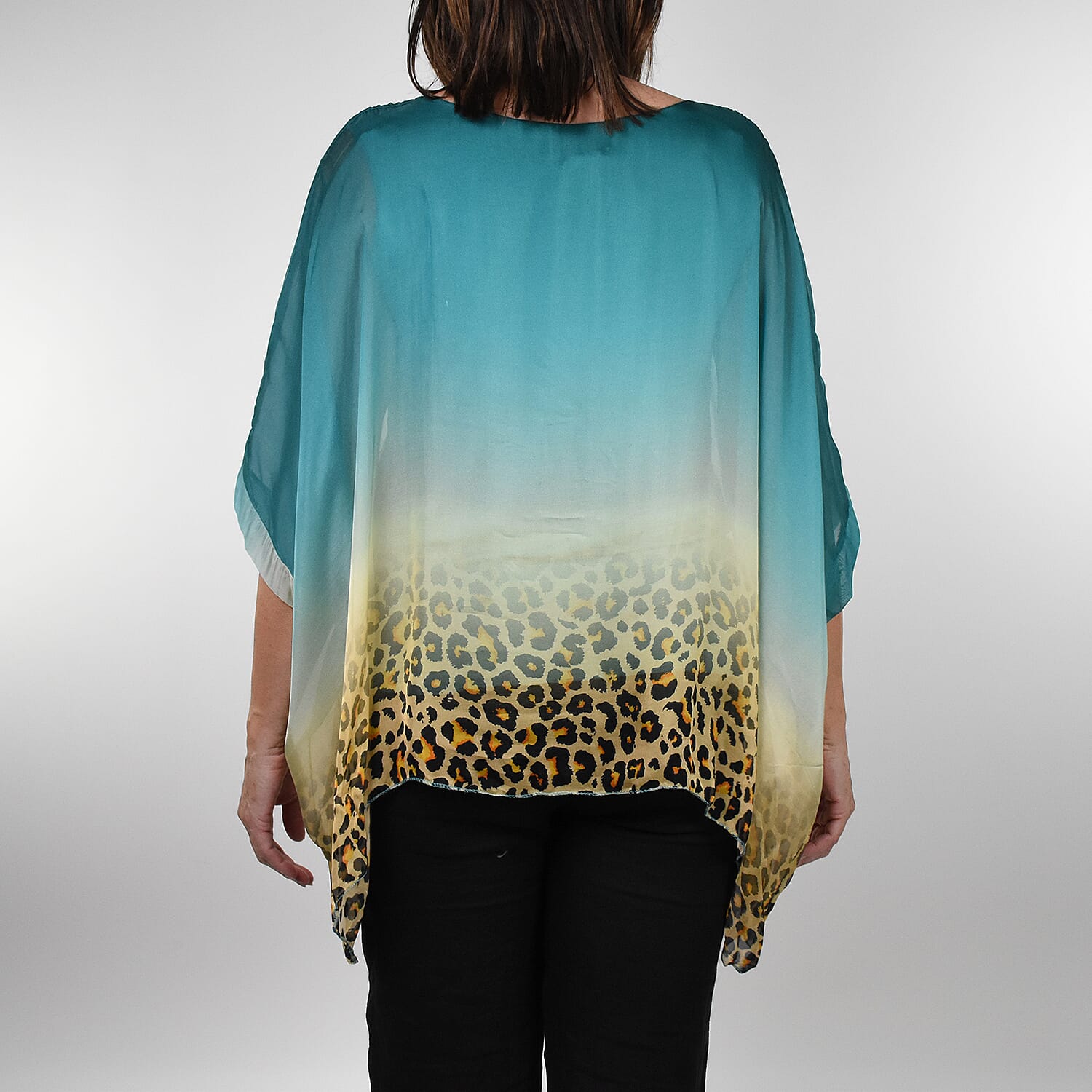Nova of London Premier Collection 100% Silk Leopard Pattern Top in Teal (Size 10-18)
