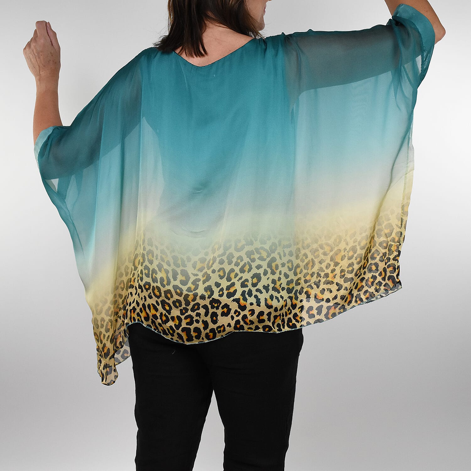 Nova of London Premier Collection 100% Silk Leopard Pattern Top in Teal (Size 10-18)