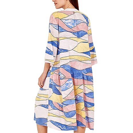 NOVA of London - Abstract Midi Smock Dress in White and Multi (Size up to 18)