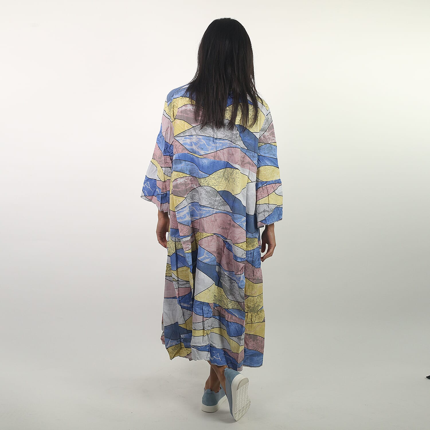 NOVA of London - Abstract Midi Smock Dress in White and Multi (Size up to 18)