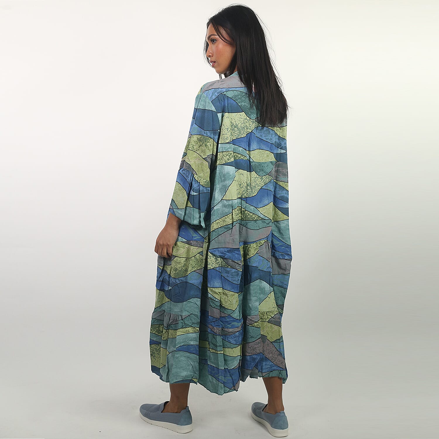 NOVA of London - Abstract Midi Smock Dress in White and Multi (Size up to 18)